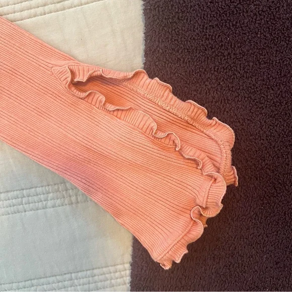 Intimately Free People Fall For You Ruffled Tie Front Ribbed Blouse Coral - Picture 4 of 9